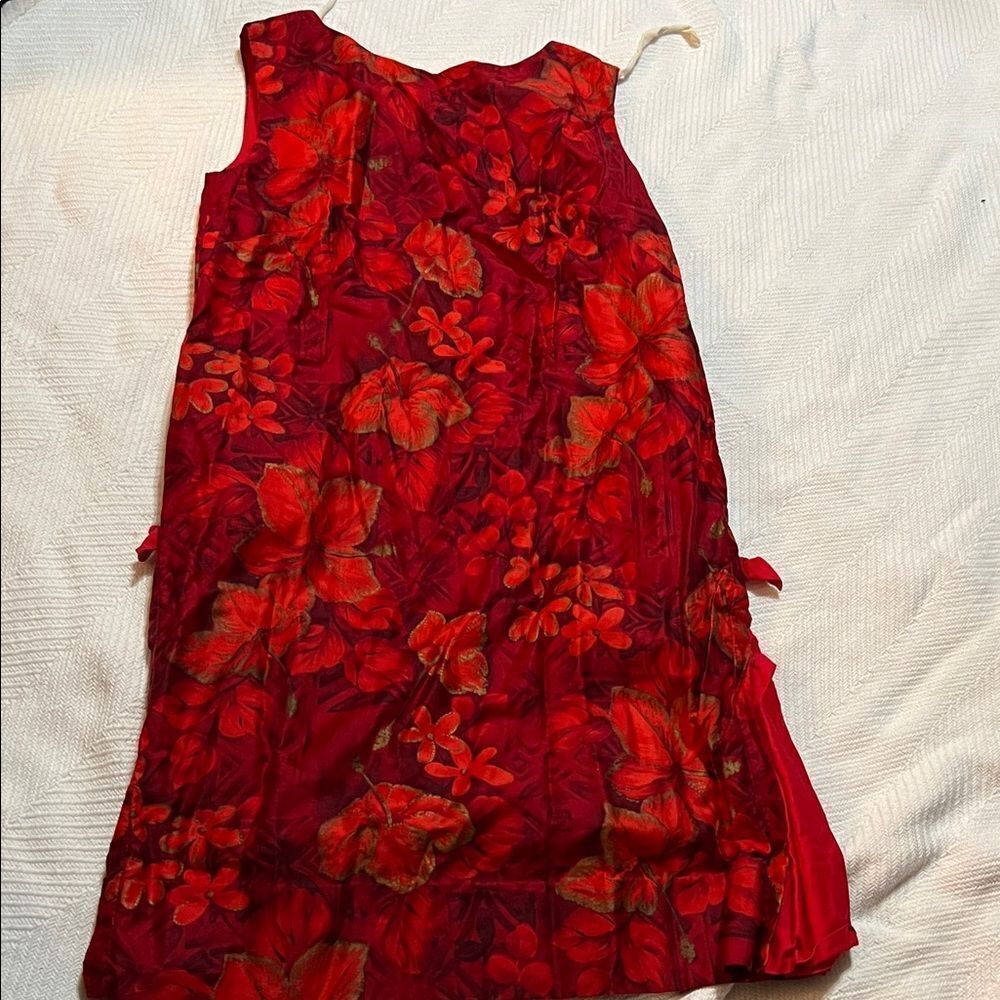 Vintage ROYAL HAWAIIAN Sleeveless Sheath Dress Red Hibiscus Island Names